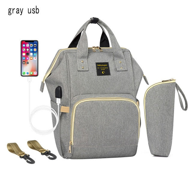 Large Capacity Nappy Bag with USB - Geeksshed